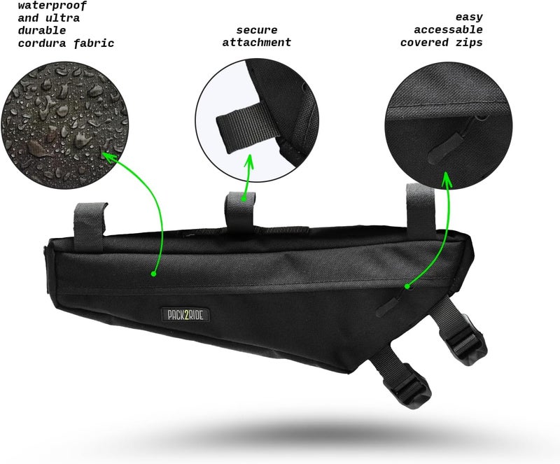 PACK2RIDE Mira Bike Frame Bag - Water Resistant, Durable Cordura Fabric & Bicycle Equipment Bag - Biking Storage, Bikepacking Pouch, Road for Cycling Adventures - Image 3